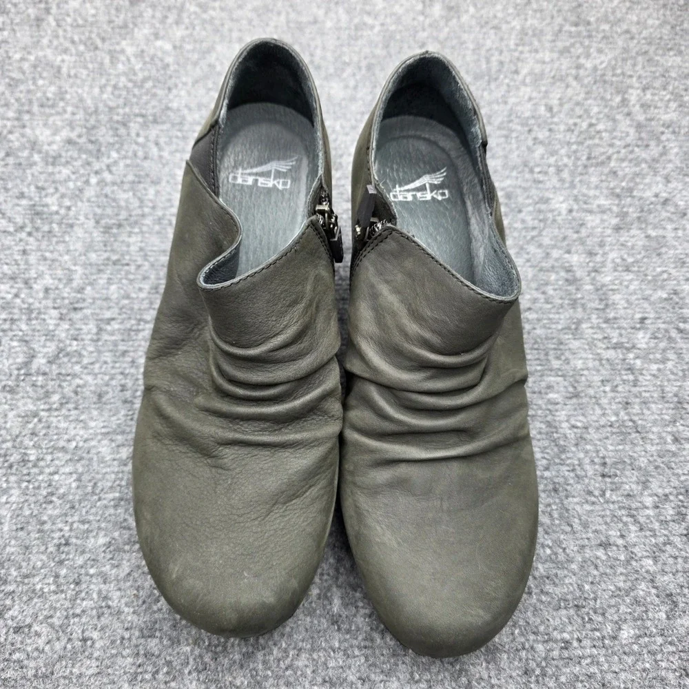 Dansko Sheena Stone Nubuck Ruched Wedge Ankle Booties Size 38 (US Women's 7.5-8)